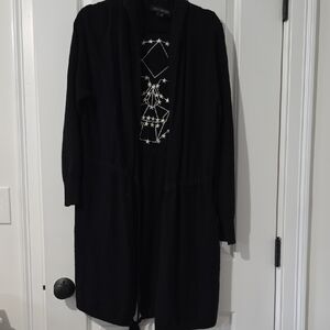 Skull Cashmere Black Cardigan with White Accents